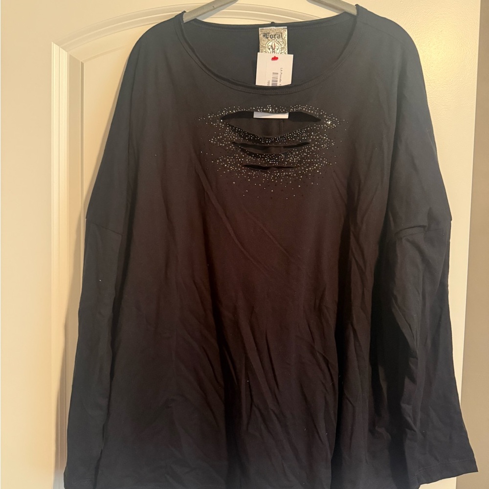 Vocal Black Blouse with Embellished Cut-Out